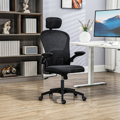 Vinsetto Mesh Chair With Headrest4D Lumbar SupportFlip-Up ArmBlack from B&Q