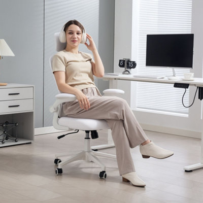 B&Q -  Mesh Chair With Headrest4D Lumbar SupportFlip-Up ArmWhite