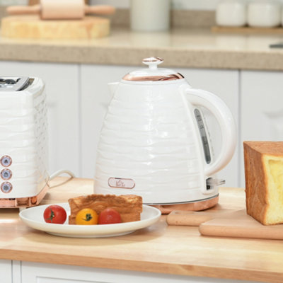 Homcom White Electric Kettle, Fast Boil,, 3Kw, Swivel, Ripple 1.7L