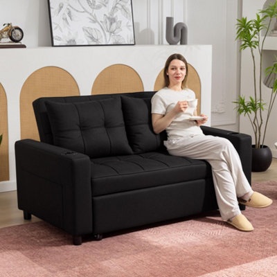 Portland 2 Seater Black Pull Out Sofa Bed With Adjustable Backrest And Pockets - Image 7