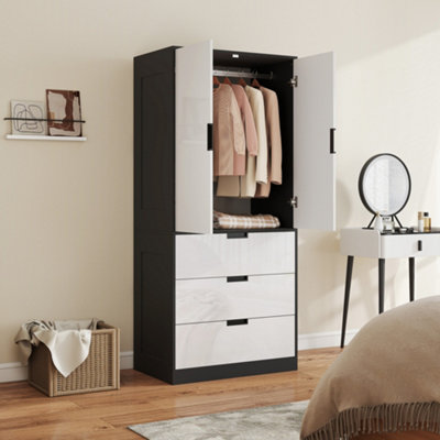 Homcom Modern Wardrobe White Wardrobe With 3 Drawer And Hanging Rod - Image 7