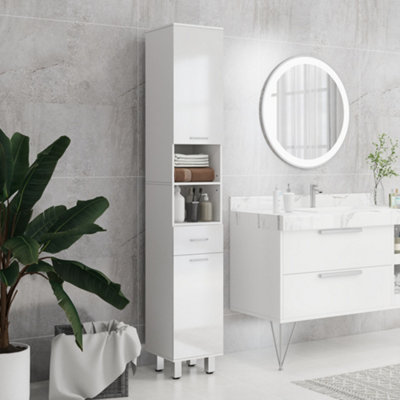 Kleankin Tall Narrow Bathroom Storage Cabinet Cupboard W/ CabinetsWhite from B&Q