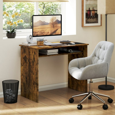 Homcom Computer Desk Writing Table Study Workstation Storage Rustic Brown
