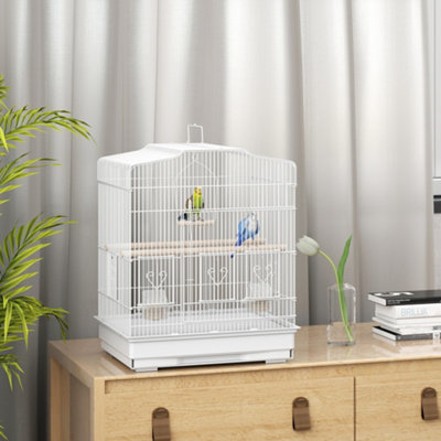 PAWHUT 59cm Large Bird Cage with Perches, Food Bowls, Swing in White - Image 8