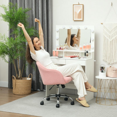 B&Q -  Fluffy Vanity Chair For DeskWith Height AdjustableWheelsPink