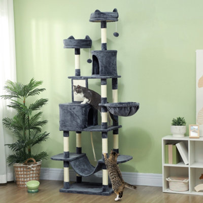 Pawhut 206Cm Cat Tree With Scratching Posts Beds Condos HammocksDark Grey from B&Q