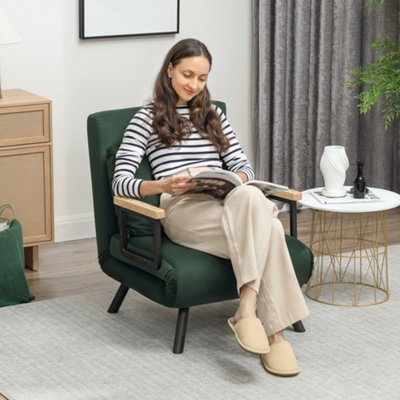 HOMCOM Single Chair Bed Settee - Click Clack Convertible - 5 Position Back - Green Velvet - 150cm Bed - Image 10