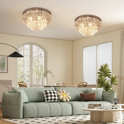 B&Q -  Set Of 2 Crystal Ceiling Lights Modern Chandeliers W/ 7 E14 Fitting