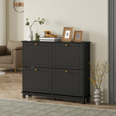 B&Q -  Narrow Shoe Cabinet With 4 Flip Drawers Adjustable ShelvesBlack