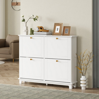 B&Q -  Narrow Shoe Cabinet With 4 Flip Drawers Adjustable ShelvesWhite