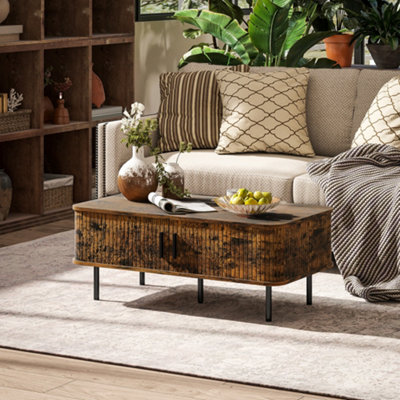 B&Q -  Coffee Table With Storage And Sliding Doors For Living RoomBrown