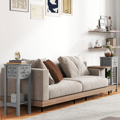 Grey Floral Bedside Table Set MDF Storage Unit Nightstand End Tables - Image 10