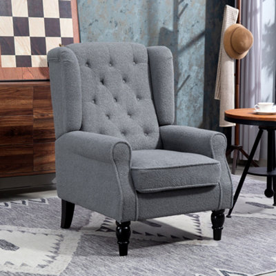 Homcom Accent Armchair Home Furniture Retro Tufted Club Fabric Grey