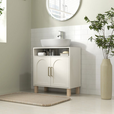 Homcom Unisex Cream Under Sink Bathroom Cabinet For Basin Without Pedestal, White - Image 6
