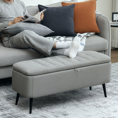 Homcom Unisex Light Grey Storage Ottoman Bench, Linen Fabric Footstool With Steel Legs In Small - Image 8