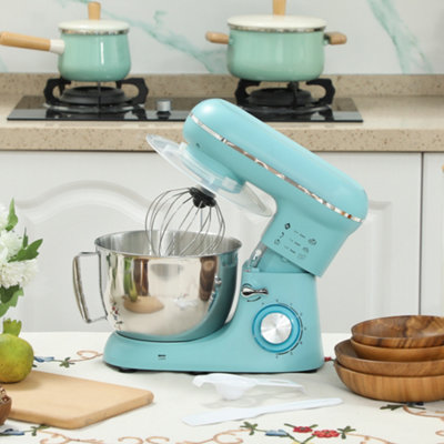 Homcom Electric Stand Mixer, 4.5L Food Mixer With Dough Hook, Whisk, Blue