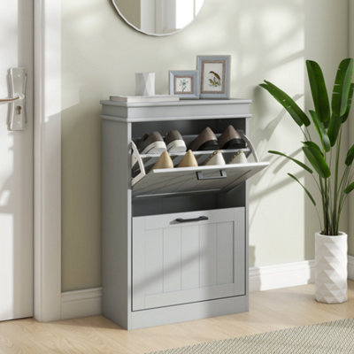 B&Q -  Slim Shoe Storage Cabinet With 2 Flip Drawers For EntrywayGrey