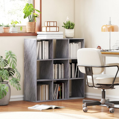 Homcom 9 Cube Storage Unit Cabinet Bookcase Display Shelves, Marble Grey