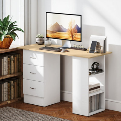 Homcom (White) 120Cm Computer Desk, Study Table With 3 Shelf & Drawers - Image 8