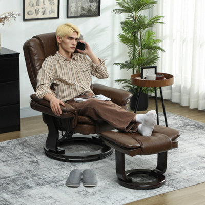 Homcom Swivel Manual Recliner And Footrest Set Pu Leather Chair Brown from B&Q