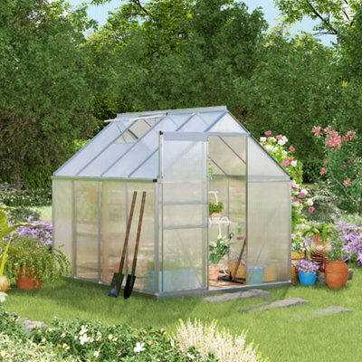 Outsunny Polycarbonate Walk-In Garden Greenhouse W/ Sliding Door Silver Tone from B&Q