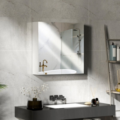 Homcom Unisex White Bathroom Mirror Cabinet Wall Mounted, 60 X 15 X 60 Cm, W600mm X H600mm - Image 9