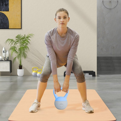 B&Q -  6Kg Kettlebell W/ Soft BodyNon-Slip HandleLight Blue And Grey