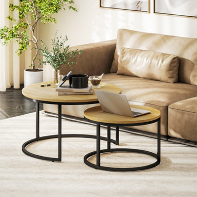 Homcom 2 Pcs Stacking Coffee Table Set With Steel Frame, Natural