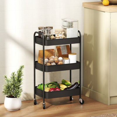 Homcom 3 Tier Rolling Utility Cart With 3 Mesh Basket, Black