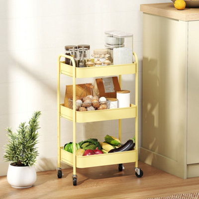 B&Q -  3 Tier Rolling Utility Cart With 3 Mesh BasketYellow