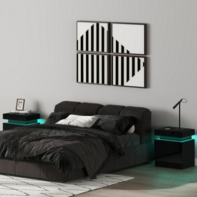 Homcom Unisex Black High Gloss Bedside Table Set Of 2 With Led Light & 2 Drawers, | : Size 2 Pack - Image 4