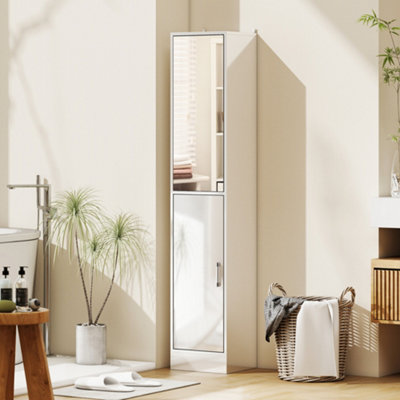 Kleankin Tall Bathroom Cabinet With MirrorHigh Gloss White from B&Q
