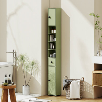 Slim Bathroom 180cm Storage Cabinet Tall Toilet Roll Holder Shelves Green - Image 5