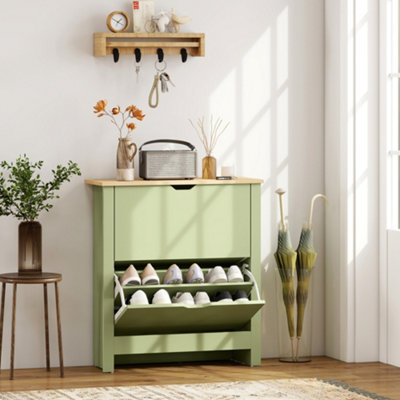 Homcom 12-Shoe Storage Cabinet 4 Shelves 2 Drawers Tabletop Green