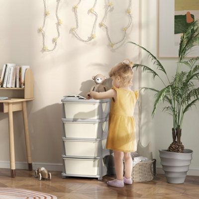 HOMCOM Kids 4 Tier Chest Dresser Tower - Cream Plastic Storage Unit - Image 3