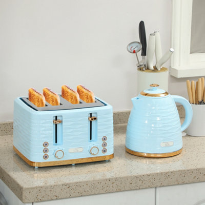 Homcom Light/Blue Kettle And Toaster Set Kettle & 4 Slice Toaster 1.7L