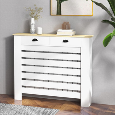Homcom Radiator Cover With DrawerHorizontal Slat111CmWhite from B&Q