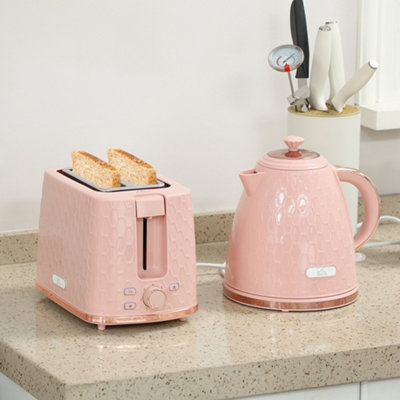 Homcom Kettle And Toaster Set 1.7L Kettle & 2 Slice Toaster Set, Light/Pink