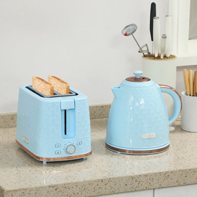 Homcom Light/Blue Kettle And Toaster Set Kettle & 2 Slice Toaster Set, 1.7L