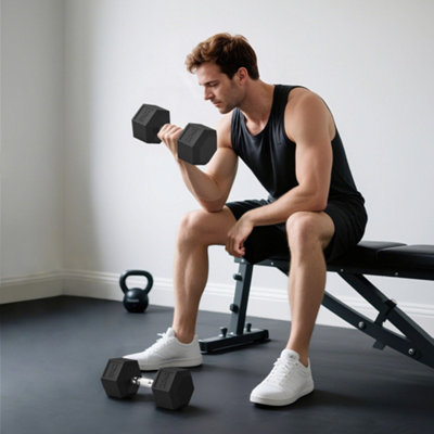Homcom 2X20kg Rubber Hex Dumbbell Portable Hand Weights Home Gym - Image 7