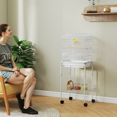 Pawhut White Bird Cage For Budgie Finch Canary Parakeet W/ Stand Tray - Image 9