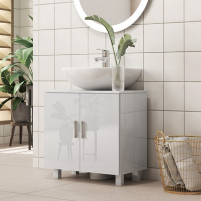 B&Q -  Freestanding Bathroom High Gloss Under Sink CabinetWhite
