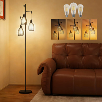 B&Q -  Industrial 3-Light Floor Lamp Dimmable Led Standing LampBlack