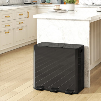 Rackhams Black 3 X 20L Pedal Bin, Steel Triple Kitchen Bin With Soft Close Lid, Removable Inner Buckets, Fingerprint-Proof, - Image 11