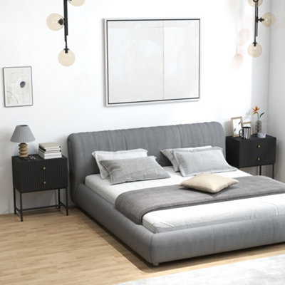 B&Q -  Modern Bedside Table Set Of 2 With 2 Drawers For BedroomBlack