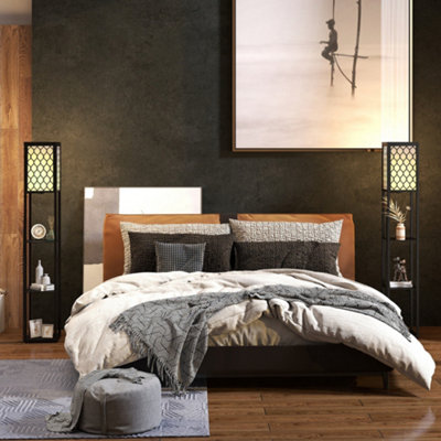 B&Q -  Modern Set Of 2 Floor Lamp With 3 Shelves Fabric Lampshade Black