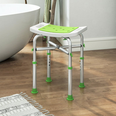 Homcom Adjustable Shower Stool With Foot Pads For Elderly Disabled Green