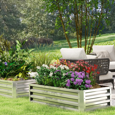 Outsunny Raised Garden Bed Elevated Planter Box For Flowers Silver - Image 9