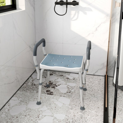 Homcom Light Blue Rust-Free Aluminium Bath Chair With Adjustable Height, - Image 8