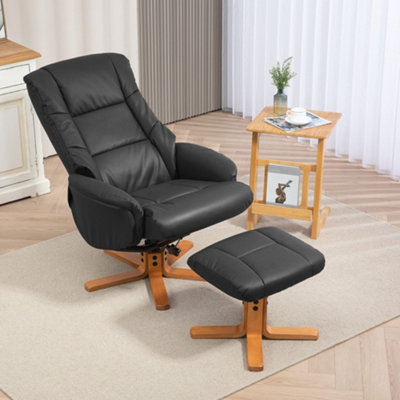 Homcom Recliner Armchair With Wood BaseUpholstered Reclining ChairBlack from B&Q